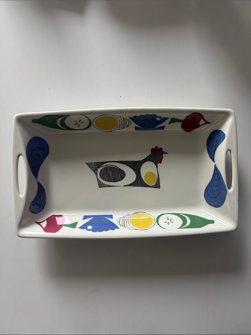 Ceramic Serving Platter with Multicolor Farmhouse Chicken Motif